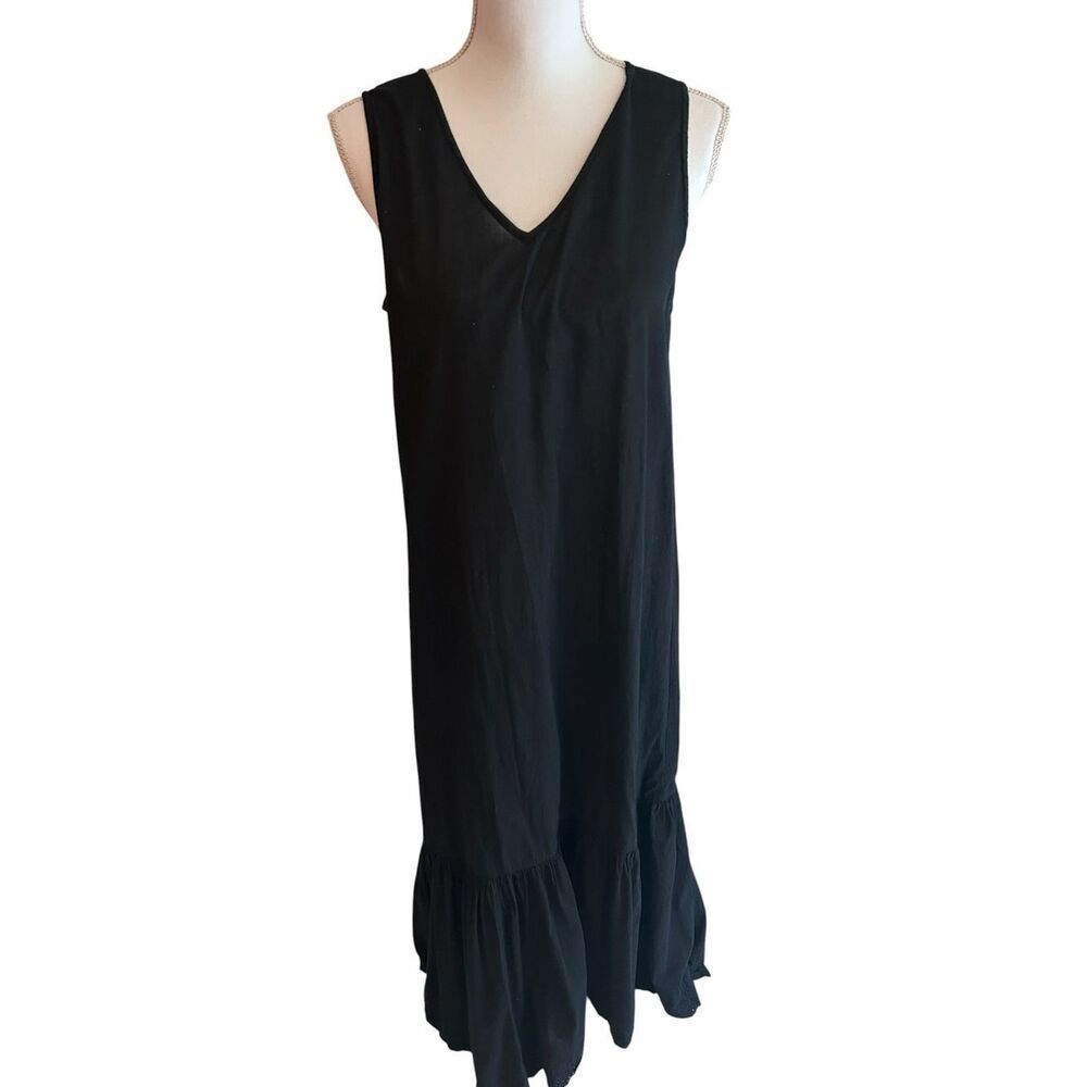April Cornell Black Cotton Cottagecore Dress Size Medium Vintage 90's